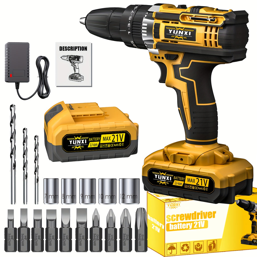 21V Cordless Impact Wrench Wireless Drill Set, Brushless Electric Impact Gun Drill, Optional 4000Mah Battery, Toolbox, Charger, Socket, And Full Accessory Set. |The Perfect Gift for The Automotive Industry And Industrial Home Decor, Men'S Gift