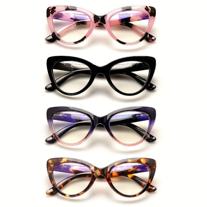 Cat Eye Reading Glasses 4 Pack Women Blue Light Blocking – Leopard Print Gradient Stylish Frames, Spring Hinges, Computer Readers for All Face Shapes, Multiple Magnification Strengths