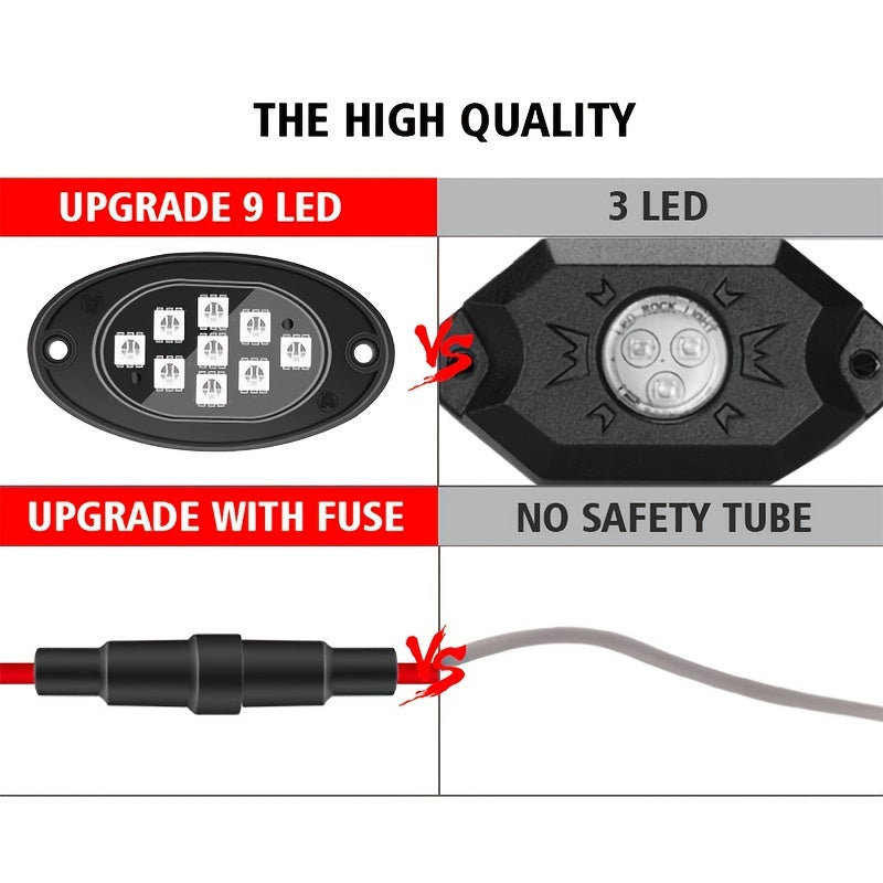 Car Decorative Lights, Chassis Lights, Truck Rock Lights, RGB LED Rock Light Kit, APP/ Remote Control And Music Mode, Wireless Remote Control, Multi-color Car Backlight, Foot Space Neon Light Kit, RZR SUV ATV UTV