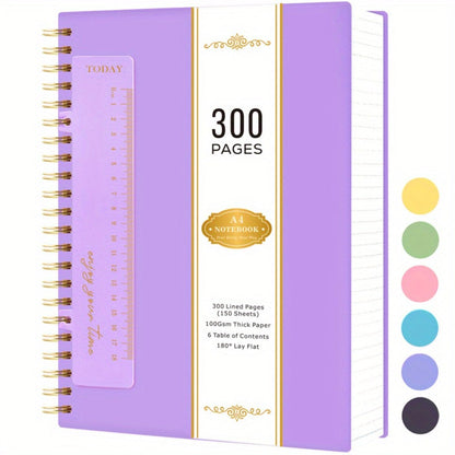 Large Spiral Notebook 300 Pages Hardcover – 8.5x11 A4 College Ruled 100GSM Lined Paper PVC Waterproof Cover for Work School Travel Women Men Purple Pink Blue Black Yellow Green