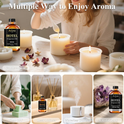 Hotel Fragrance Oil 4oz – Luxury Resort Scents for Diffuser, Candle, Humidifier & Car | M Way, White Tea, Carlton, Beach Villas