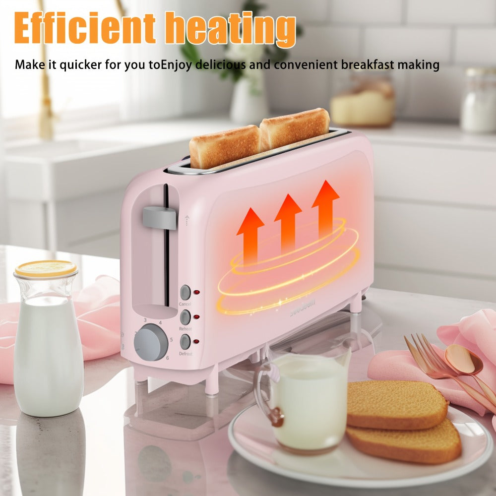Slim Toaster 2-Slice Long Slot – 1.45" Wide Slot, 6 Shade Settings, Cancel/Reheat/Defrost, 750W, Removable Crumb Tray | 6 Colors