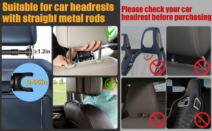 Car Headrest Tablet Mount 2-Pack – 360° Rotating Adjustable Holder for iPad & Tablets 5.5–18.4 Inch, Soft Sponge Padding, Portrait & Landscape Modes, Perfect for Kids in Back Seat