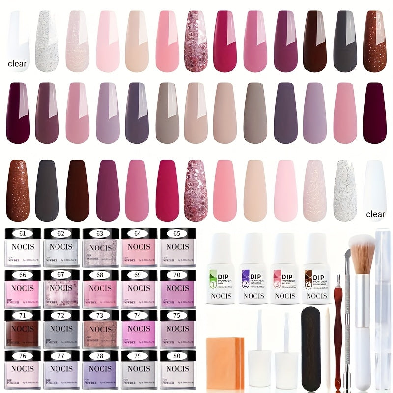 Dip Powder Nail Kit 20 Colors Glitter Set with Top Coat Primer Activator Pink Purple Brown French Manicure Starter Kit for Beginners Salon Quality Long Lasting