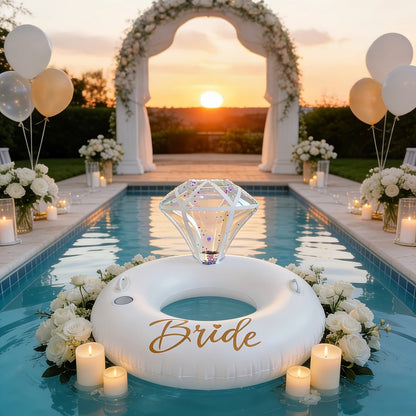 Giant Engagement Ring Pool Float 49×31 Inch Inflatable Diamond Ring Floatie for Bachelorette Party Bridal Shower Wedding Pool Decoration Adults Gold White Pink