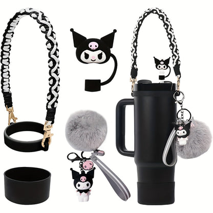 Kawaii Sanrio Tumbler Accessories Cup Sleeve & Silicone Boot Set - Compatible with 30 & 40 oz Tumblers, Hello Kitty Kuromi Cinnamoroll Melody Foam Handle Strap, Cute Cartoon Water Bottle Accessories