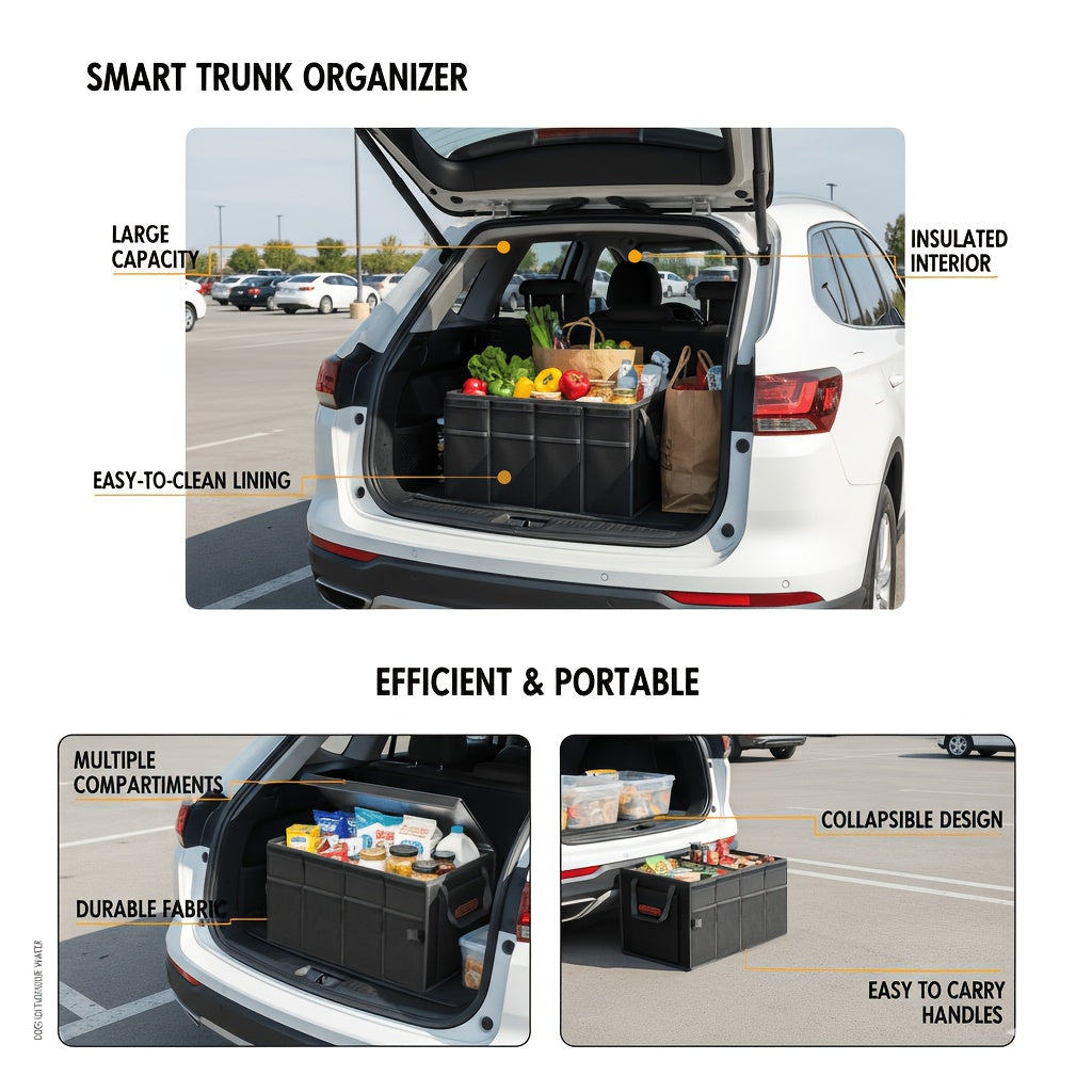 PROTEX Multifunctional Car Trunk Ice Pack (70 Liters) - Foldable with Lid, Cold And Heat Insulation, Large Capacity Organizer - Black Gray