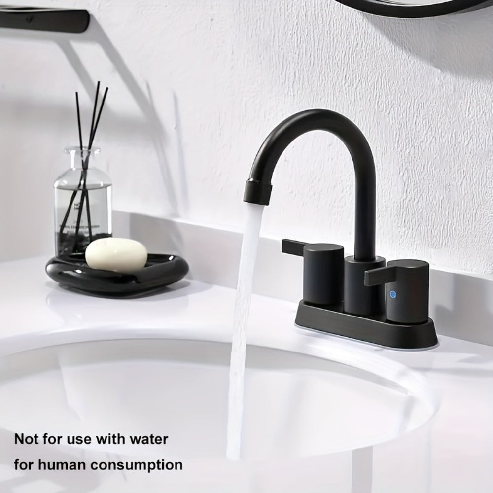 Bathroom Faucet 4-Inch 2-Handle Centerset – 360° Swivel Spout, Pop-Up Drain & Supply Lines Included, 2-3 Hole Vanity Sink Faucet for RV & Home, Brushed Gold, Matte Black, Nickel & Chrome