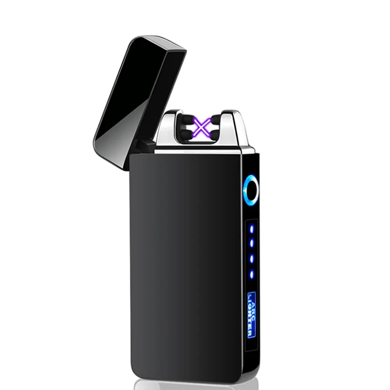 USB Electric Lighter Dual Arc Plasma – Windproof Flameless Rechargeable Lighter with LED Power Display, Touch Sensor, Metal Body, Ideal for Outdoor Camping Candles Holiday Gift (No Battery Required)