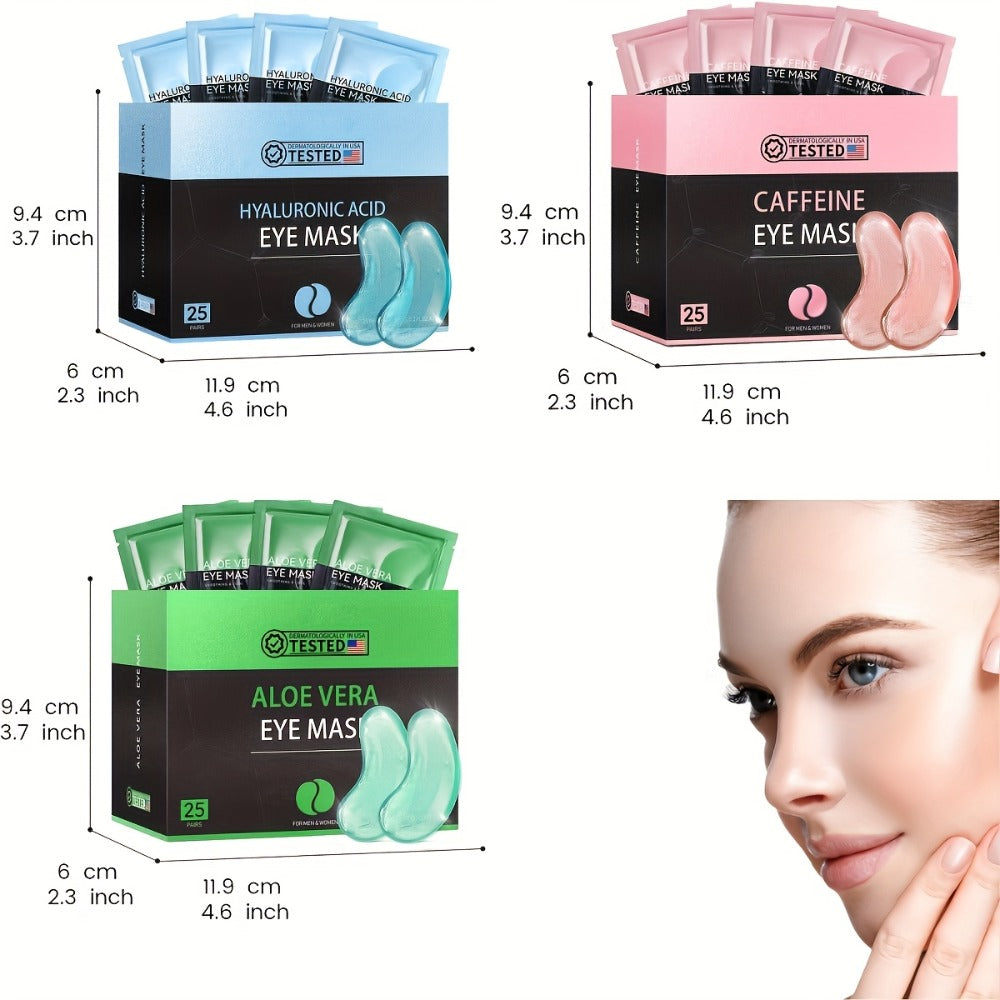 Under Eye Patches Collagen 25 Pairs 3-Formula Choice — Caffeine for Dark Circles & Puffiness | Hyaluronic Acid for Deep Hydration | Aloe Vera for Soothing & Cooling | All Skin Types Men & Women