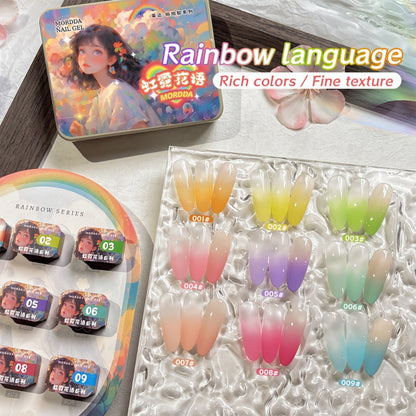 Gel Nail Polish Set 9 Colors Rainbow - MORDDA Mini Nine-Grid High Saturation Long Lasting No Alcohol Gradient Ombre Nail Art Kit UV LED Soak Off Salon Quality Gift for Women