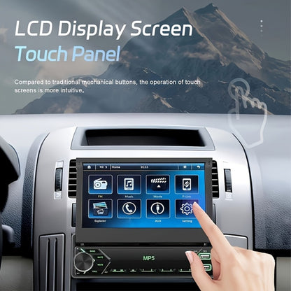 Single DIN Car Stereo - 7" HD Retractable Touchscreen, MP5 Player, Mirror Link, Bluetooth Hands-Free, FM Radio, USB & AUX, Colorful Backlight, 45W x4 Output