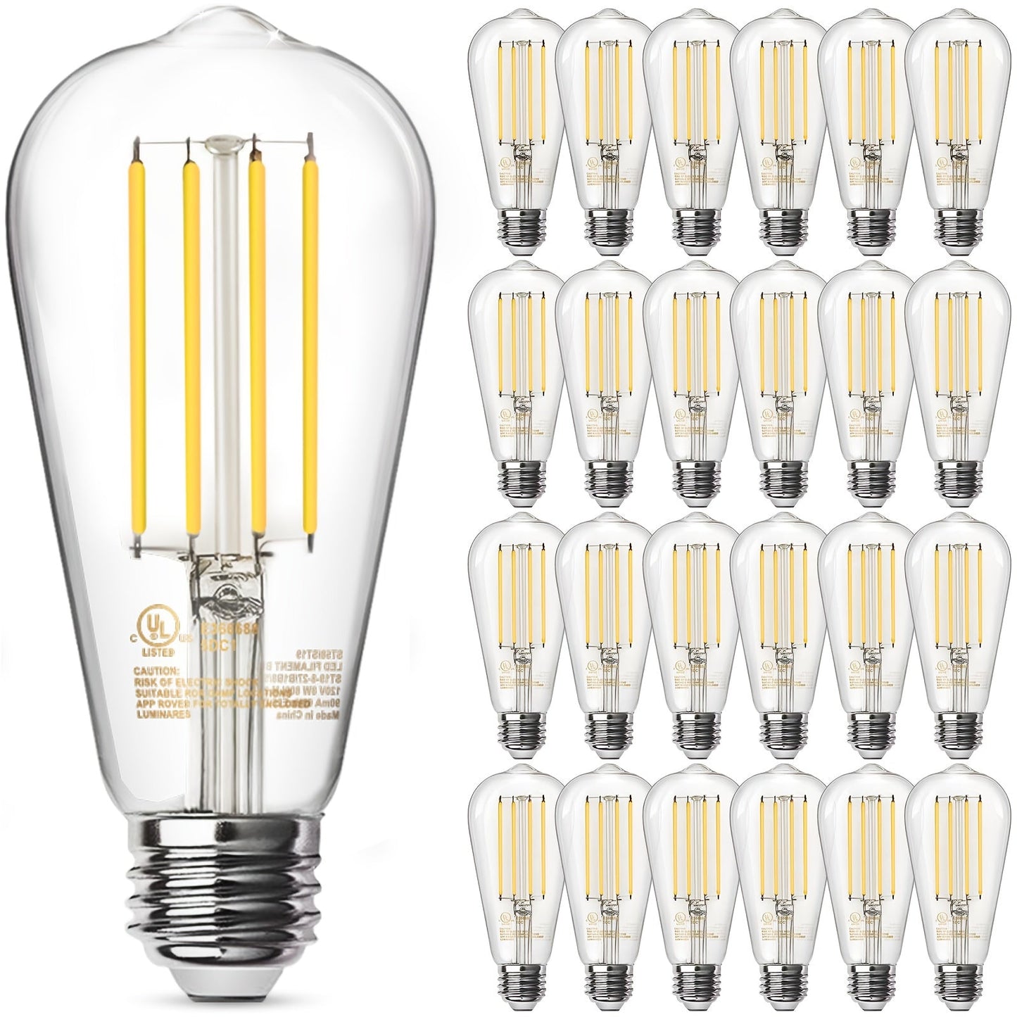 ST58 Vintage Edison LED Filament Bulb 8W 2700K Warm White Dimmable – 60W Equivalent E26 Base Clear Glass Antique Style for Chandelier Pendant Bedroom Living Room Home Commercial, 12 & 24 Pack