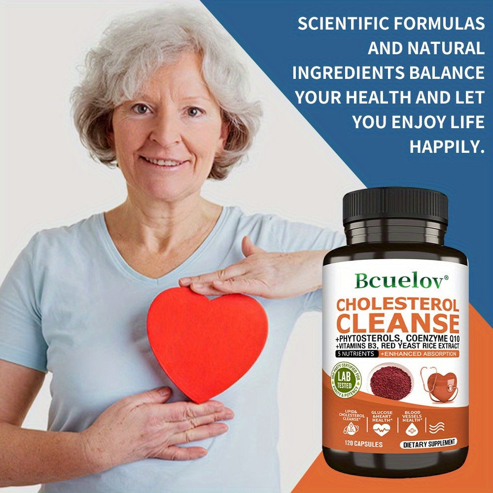 Cholesterol Support Capsules with Phytosterols, CoQ10 & Red Yeast Rice Extract – Heart Health & Healthy Lipid Levels Supplement for Women & Men, 120 Capsules