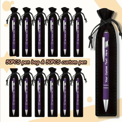 Custom Ballpoint Pens with Pencil Pouch Bulk Set – Personalized Ballpoint Pen Pack for Corporate Gifts, School Supplies, Office Promotions | 20/30/80 PCS Customized Pen & Bag Bundle