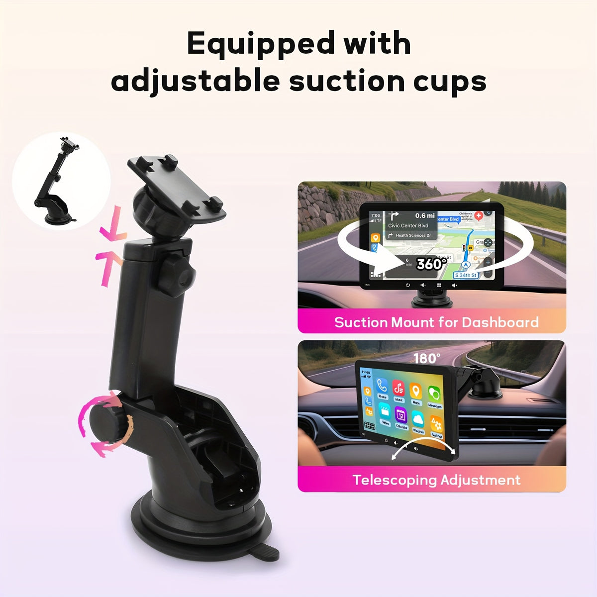 2026 New 7-Inch Wireless Car Display with Touch Buttons Below Features: - Built-In Car Audio System - Ultra-Hd Touchscreen - 1080P Rearview Camera - Dashcam - Wireless Connectivity - GPS Navigation - Supports Carplay, Android Auto