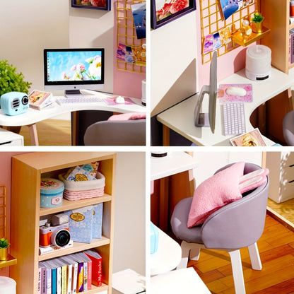 DIY Miniature Dollhouse Kit with Dust Cover Small – Mini House Model No Glue No Batteries, 4 Styles Tea Time Flavor Life Heartbeat Creativity World, Room Desk Decor Birthday Gift for Teens & Adults
