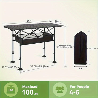 Foldable Roll-Up Camping Picnic Table with Carry Bag | Portable Outdoor Table for Camping Beach Backyard BBQ Parties Patios | Lightweight Compact Indoor Outdoor Table Black Large Plus Size