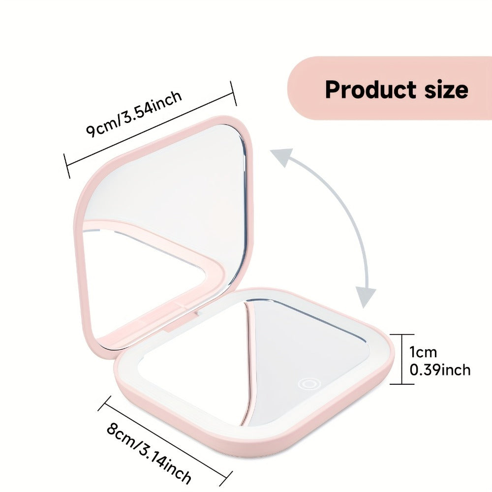 Cute Animal LED Makeup Mirror Foldable Double-Sided 3 Brightness Settings - USB Rechargeable Lighted Handheld Mirror Portable Travel Vanity Mirror for Girls Women Teen Gift