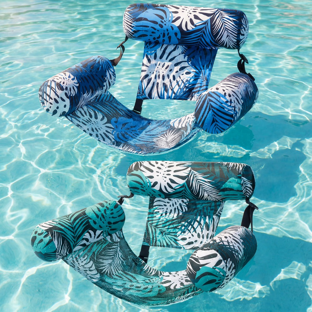 Inflatable Pool Float Chair for Adults – Leaf Design Floating Lounger with Mesh Sling Seat & Soft Fabric Cover, 1 or 2 Pack, Pool Beach Lake Summer Water Toy