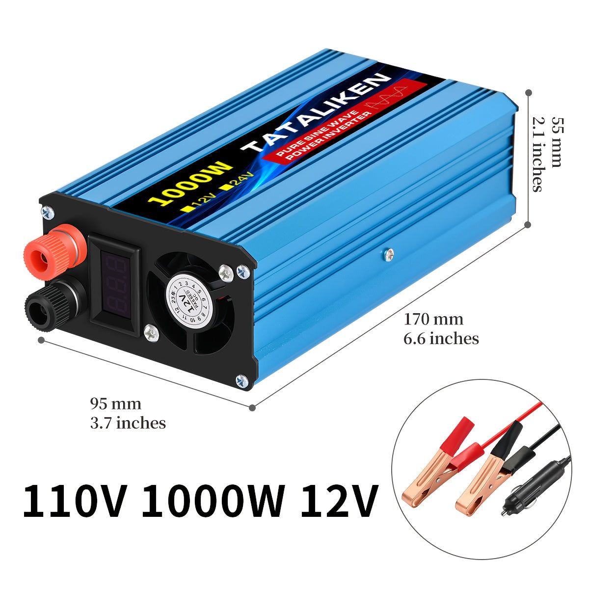TATALIKEN Pure Sine Wave Inverter 1000W (peak) / 5000W (peak) Power, 12V/24V to 110V DC to AC, for Power Outages, Camping, Backup, And Automotive Accessories, Without Battery