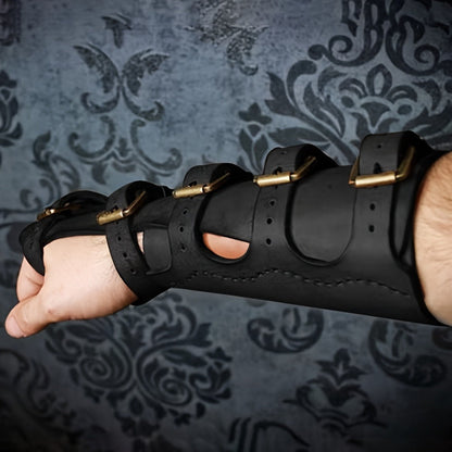 LARP Arm Guards Medieval Embossed Faux Leather Elf Bracers – Fantasy Knight Archer Gauntlets for Cosplay Renaissance Faire Halloween Costume Adjustable Brown