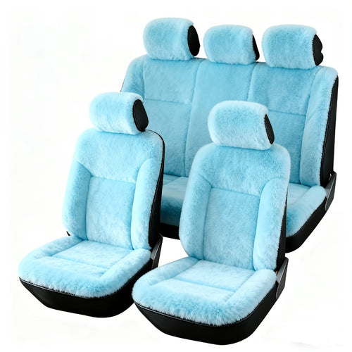 Car Seat Covers 5-Seat Set Luxury Plush Full-Wrap Universal Fit – Non-Slip Warm Winter Soft Fabric Seamless Coverage for Front & Rear Seats – All Car Models (Blue / Pink / Black / Red / White / Beige / Grey)