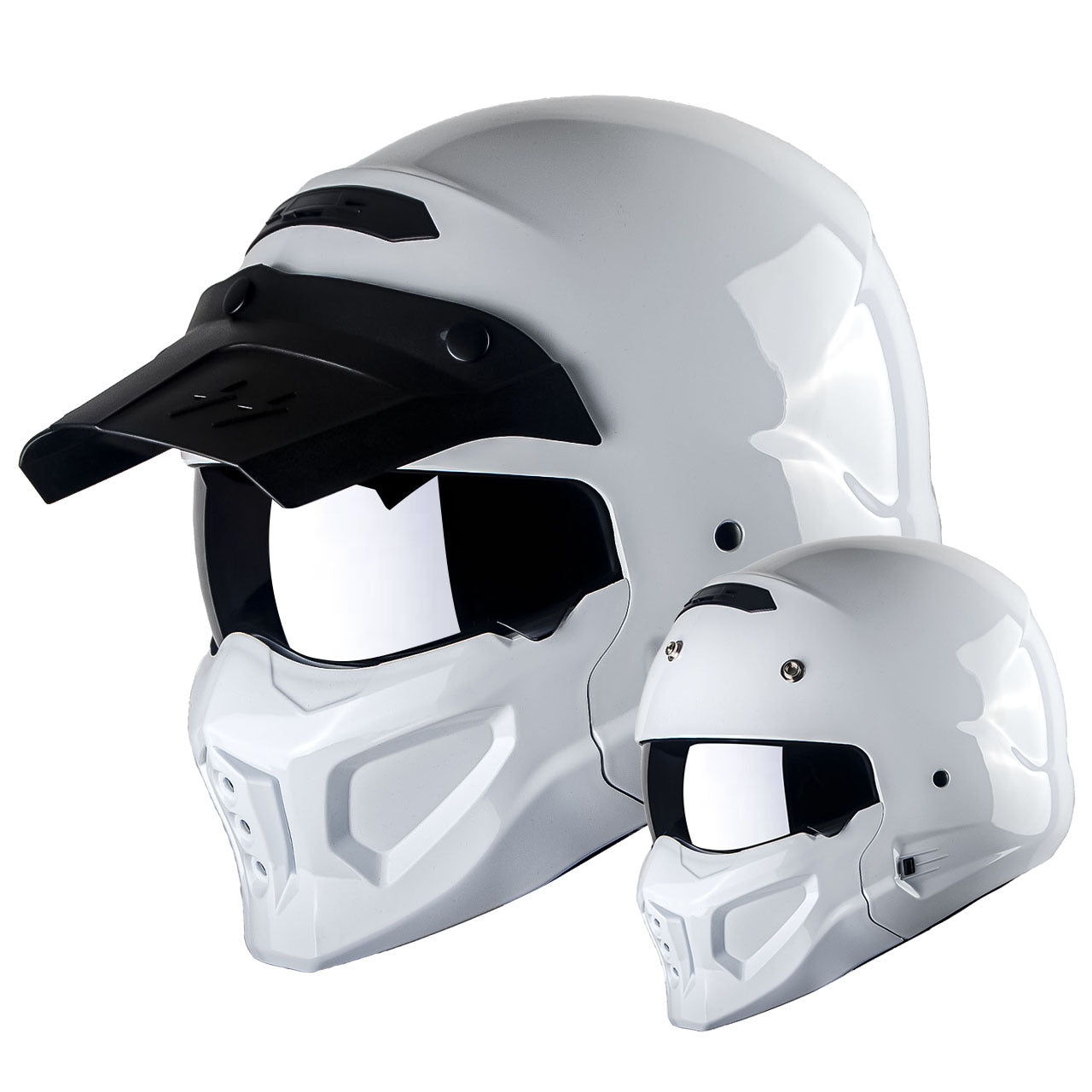 Convertible Motorcycle Helmet Full Face & Open Face 2-in-1 – Detachable Visor, Face Mask & Smoked Shield, Aerodynamic Thermoplastic Shell, Classic Style, Adult S/M/L/XL