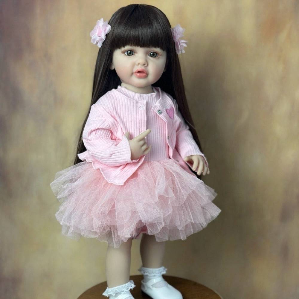 Standing Reborn Baby Doll 22 Inch Full Soft Vinyl Body Princess Girl with Glued Wig Acrylic Eyes ASTM EN71 Certified – Lifelike Newborn with Clothes Magnetic Pacifier Bottle Birth Certificate Gift for Kids