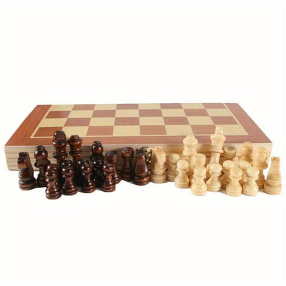 Wooden Folding Chess Set 12 Inch – Handmade Portable Chessboard 30x30cm with Game Pieces, Classic Strategy Board Game for Adults Kids, Home Travel Gift