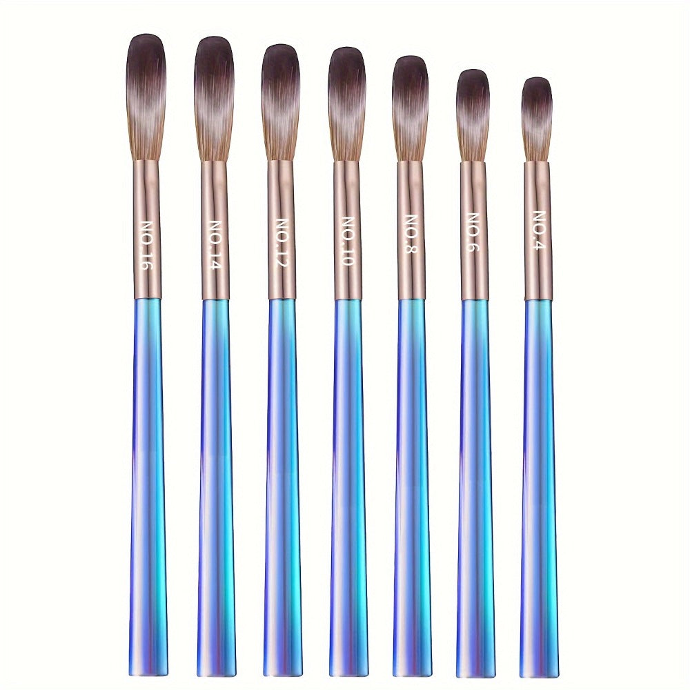 Nail Art Brush Set 7Pcs Aurora Blue Handle – Professional Acrylic Gel UV Nail Painting Brushes for Sculpting Dotting Liner Drawing & Extension Building, Formaldehyde-Free Bristles for Salon & Home DIY Manicure