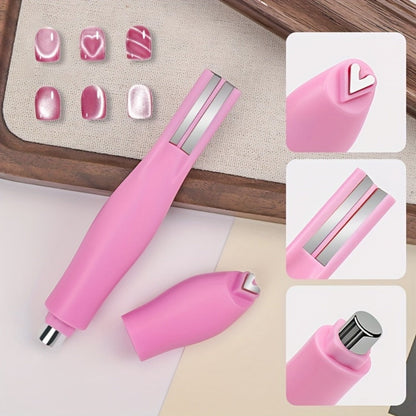 Cat Eye Nail Magnet Set 3Pcs 6-in-1 Magnetic Nail Art Tool – Pentagram Heart Round Cigar Magnets for Cat Eye Gel Polish Linear Star Heart Effects, DIY Home Salon Studio, Pink Design