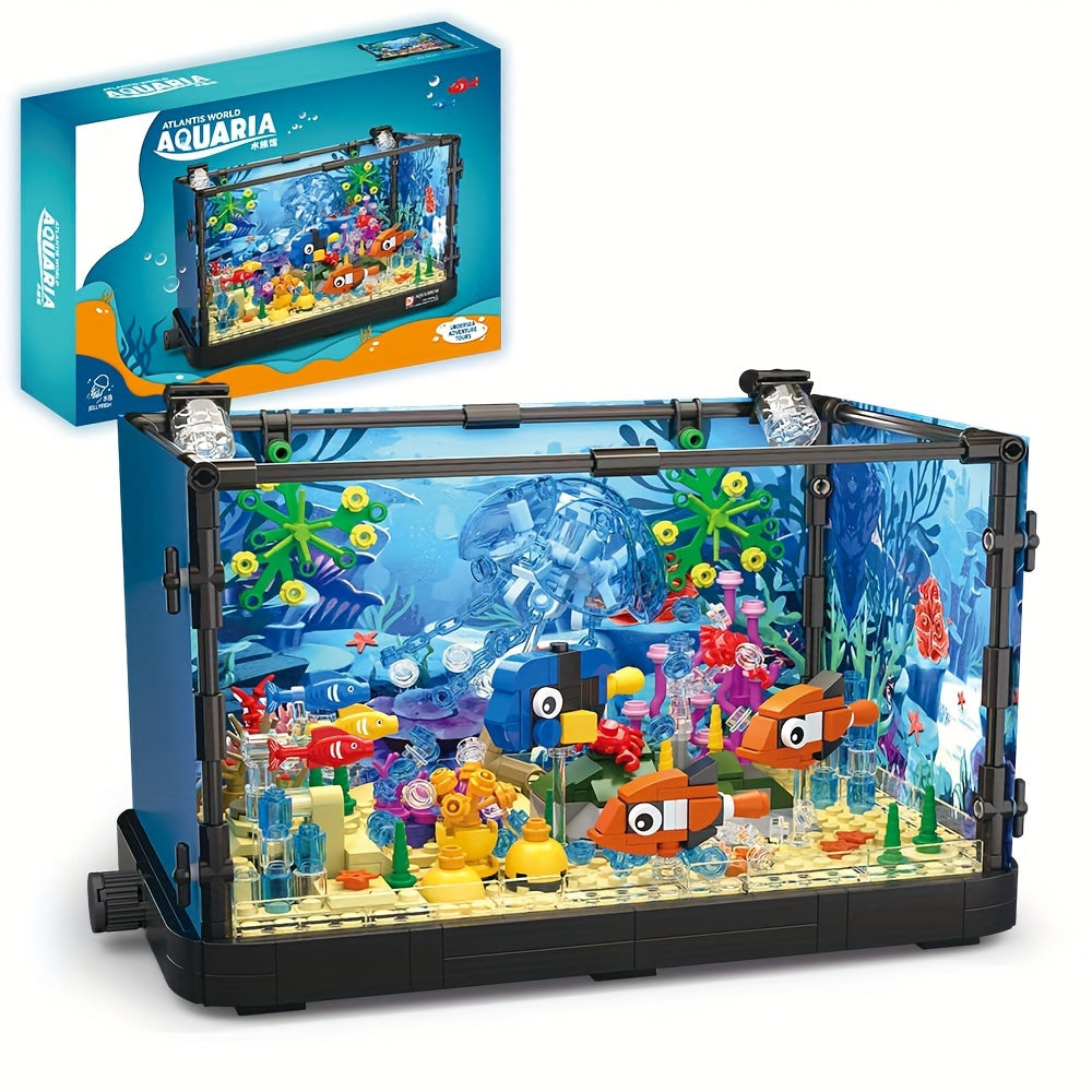 LED Aquarium Building Block Set – Fish Tank Marine Jellyfish Brick Model Kit with Glowing Light, Unique Home Office Decor Display Gift for Adults Teens Ocean Lovers Birthday Christmas (Model RB0049)