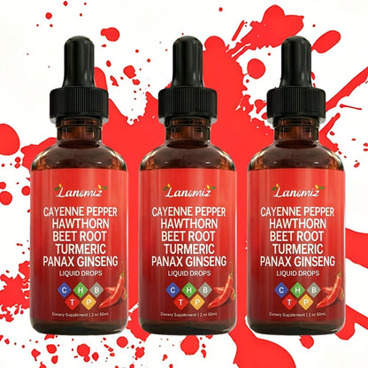 Cayenne Pepper Liquid Drops 2fl oz All-in-One Formula with Beet Root Turmeric Hawthorn Ginseng Ceylon Cinnamon - Daily Circulation Energy Heart Health Supplement Allergy-Friendly Unisex