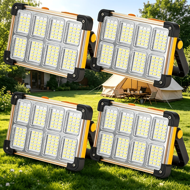 1 Pack/ 2 Pack Solar Work Light, 144 LED Portable Floodlight, 4 Modes, Multi-Color, IP44 Waterproof For Camping Fishing Car Repair Construction 6000mA