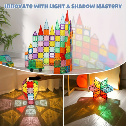 Magnetic Tiles 120pcs with 2 Toy Cars for Kids Ages 3 4 5 6 – Deluxe 3D Magnet Building Blocks Stacking Ramp Set STEM Educational Toy Creative Birthday Christmas Gift Boys Girls
