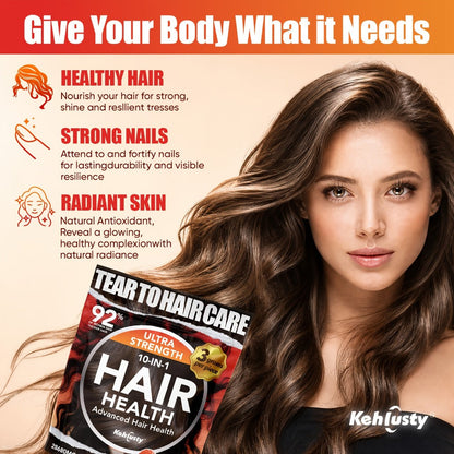 Biotin Gummies for Hair Growth & Thickness — 10-in-1 Formula with Vitamin C, Collagen, Zinc | Supports Hair, Skin & Nails | Peach Flavor | 60 Count for Women & Men
