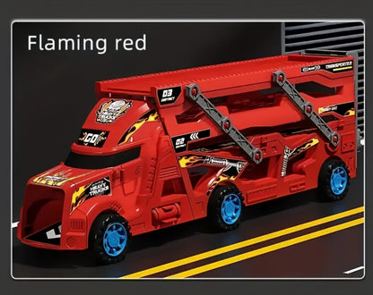 Transforming Launcher Truck Playset with 8 Alloy Cars – Foldable Storage Transporter Toy | Car Carrier Truck with Launch Ramp, Durable ABS Construction, Birthday Gift for Boys Ages 3 4 5 6