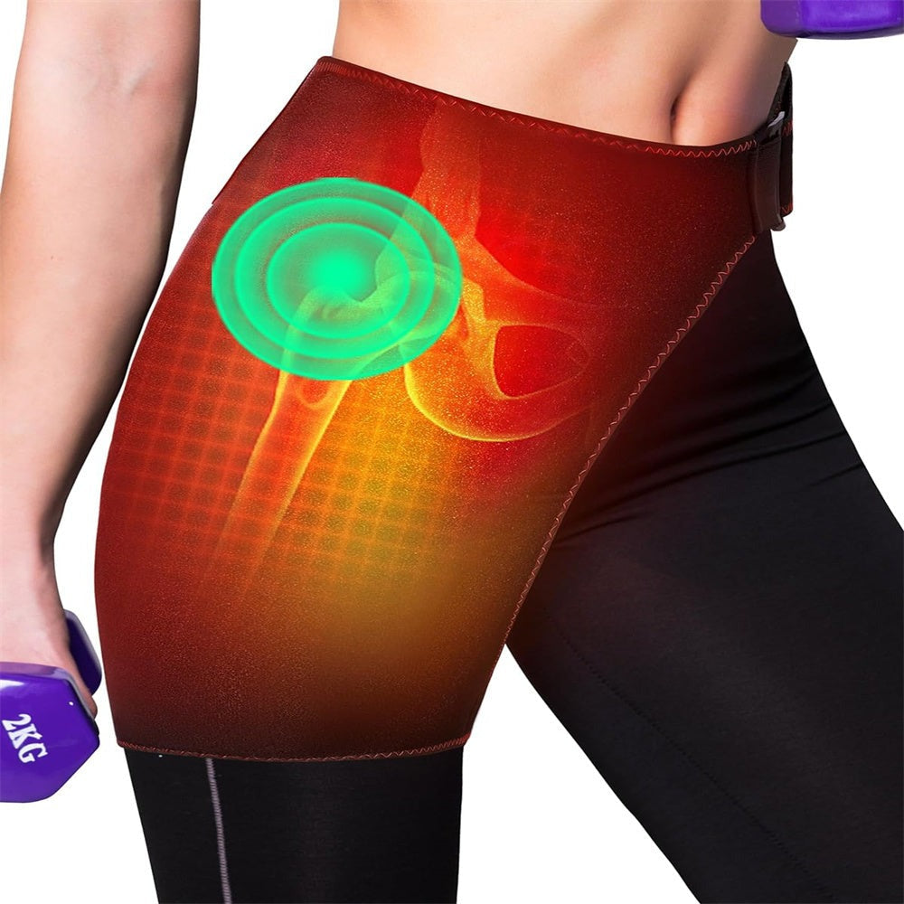Heated Hip Brace Massager USB Electric for Men & Women - 3 Vibration & 3 Heat Settings Hip Thigh Support Wrap with Heating Pad, Hamstring Pain Relief Brace, USB Rechargeable, Black
