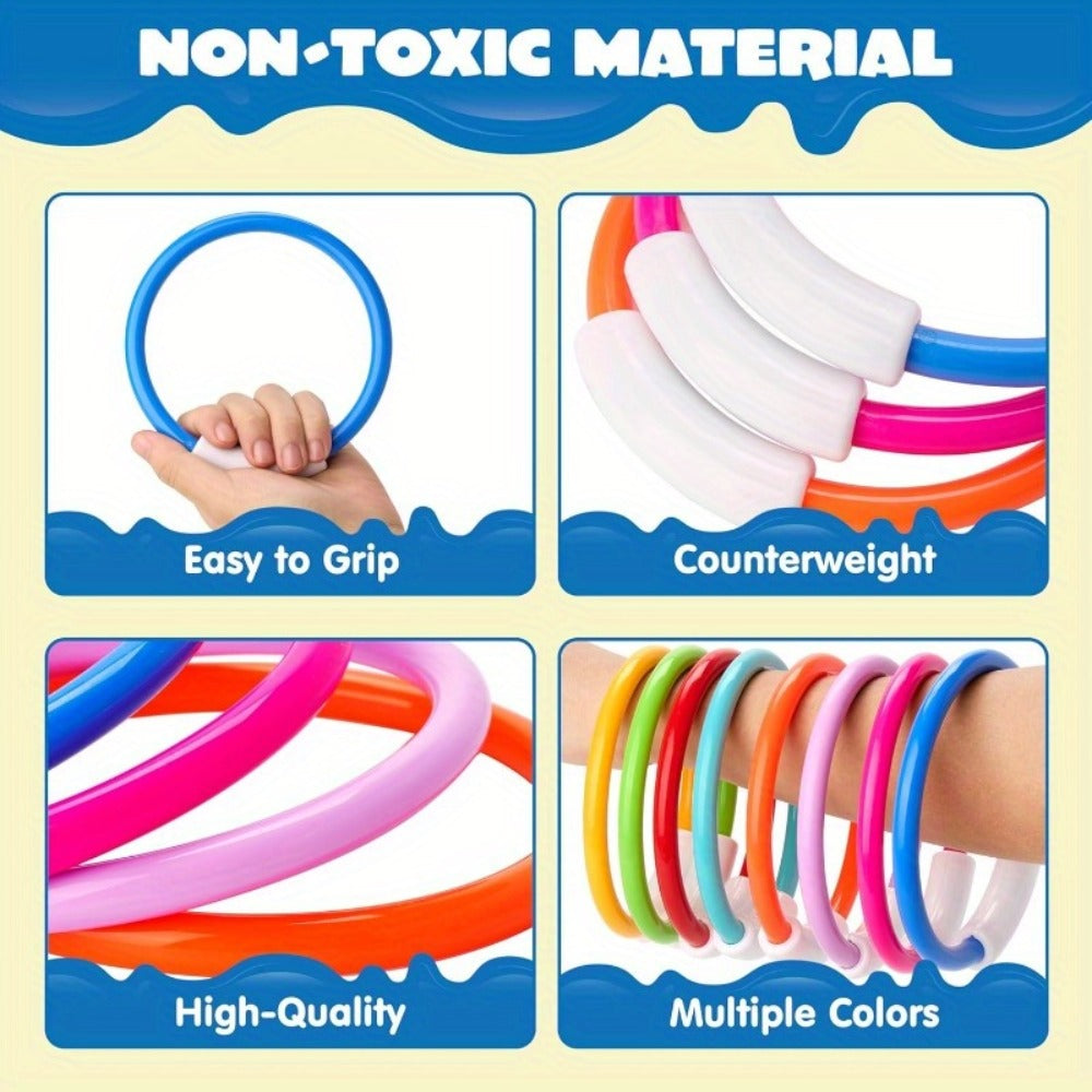 Diving Rings Pool Toys for Kids 8 Pack – Colorful Sinking Dive Rings Underwater Swimming Training Set for Boys & Girls, Pool Party Favor, Summer Swim Game, Ages 3+