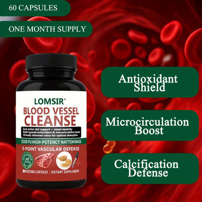 Blood Circulation Supplement Nattokinase with Gamma Oryzanol – Natural Enzyme Formula for Blood Vessel Cleanse, Circulatory System & Heart Health Support – Cardiovascular Wellness Daily Capsules – 60 Count