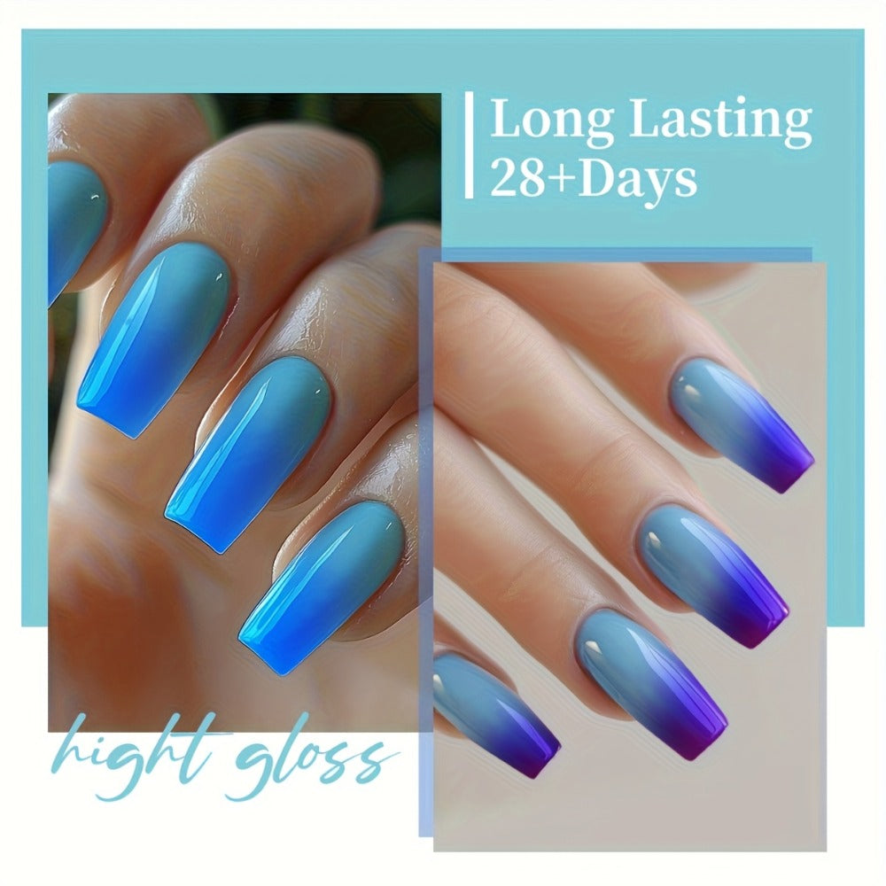 Thermal Gel Nail Polish Set 6 Colors – Heat Reactive Color Changing Glitter Gel Polish, Photo Frame Bottle, LED UV Cured, Glossy Shiny Finish, Spring Summer DIY Salon Manicure Gift for Women Girls