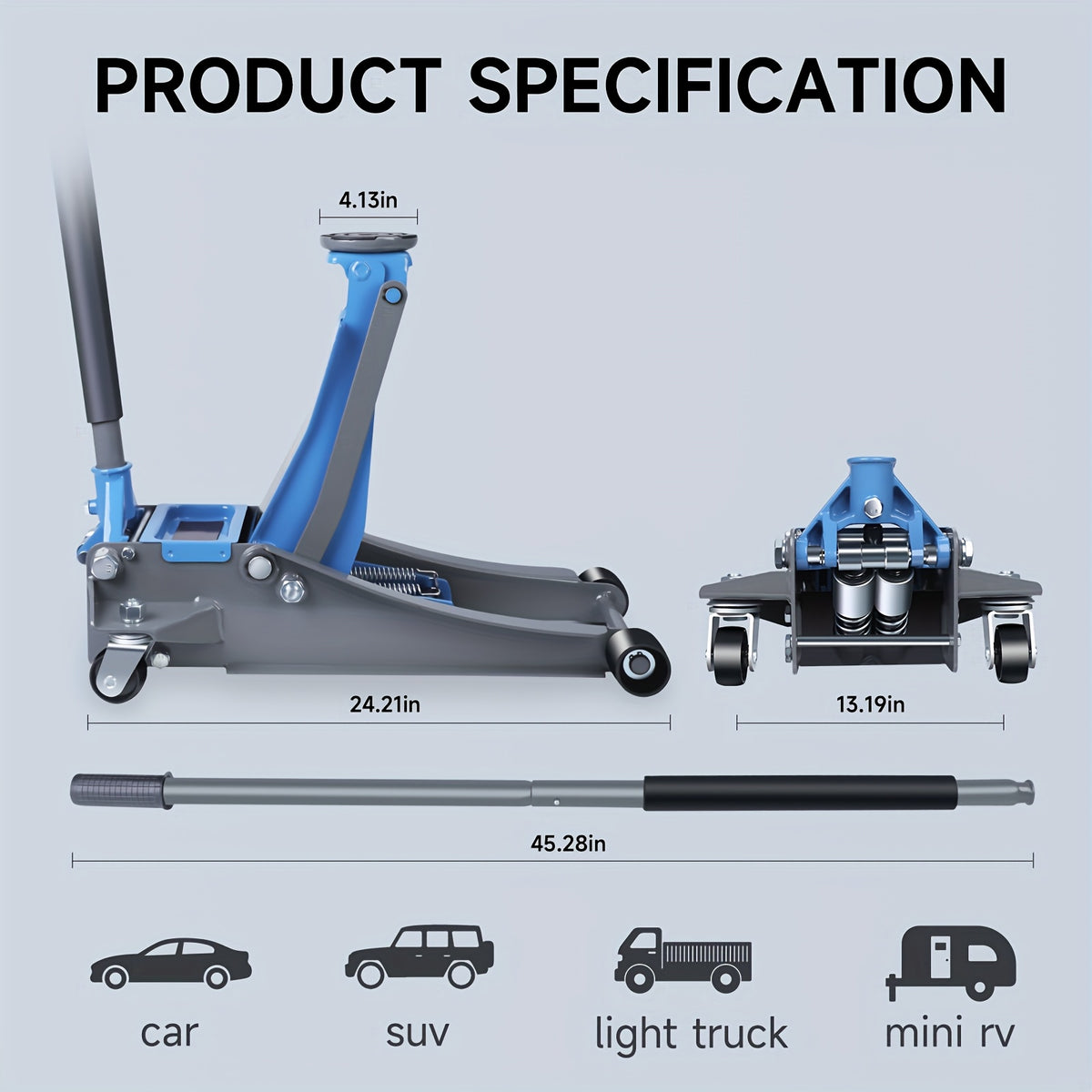 3T Jack Stands(2 PCS) Sold Separately And 2/3/4 Ton Hydraulic Floor Jack, 80- 500mm Lifting Range, Thickened, Anti-Slip Stable Base, Quick Lift for Car SUV Sedan, Safe Lifting Tool for Vehicle Repair And Emergency Use, for Car Jack