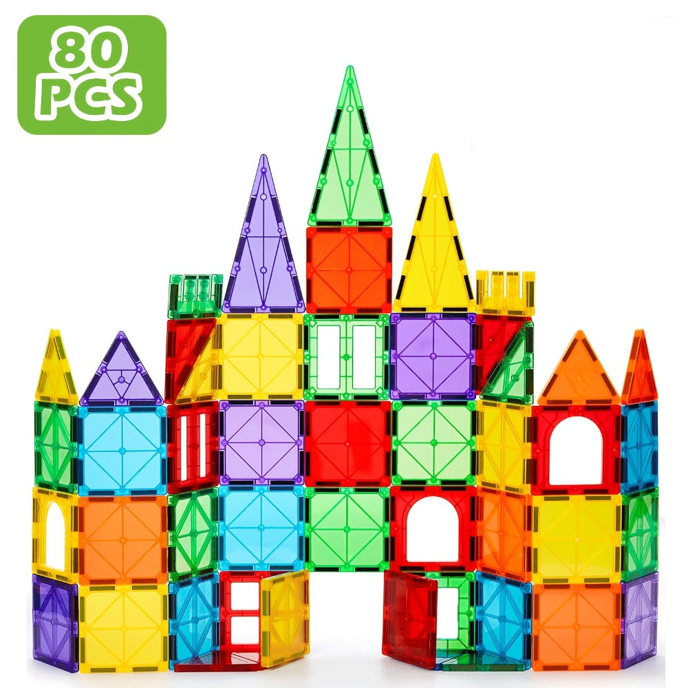 Magnetic Tiles Building Set for Kids 3 4 5 6 7 8 – 80 106 136 205pcs Clear 3D Magnet Building Blocks STEM Educational Toy Child-Safe ABS Creative Birthday Christmas Gift Boys Girls