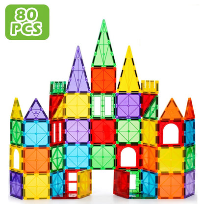 Magnetic Tiles Building Set for Kids 3 4 5 6 7 8 – 80 106 136 205pcs Clear 3D Magnet Building Blocks STEM Educational Toy Child-Safe ABS Creative Birthday Christmas Gift Boys Girls