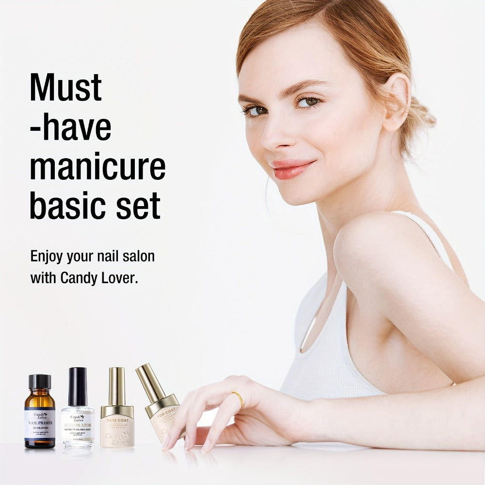 Gel Nail Dehydrator & Primer Kit 4-Piece - Nail Prep Dehydrator, Bonding Primer, Gel Base Coat & Top Coat for Long-Lasting Chip-Free Gel Nails, Home DIY & Salon Use