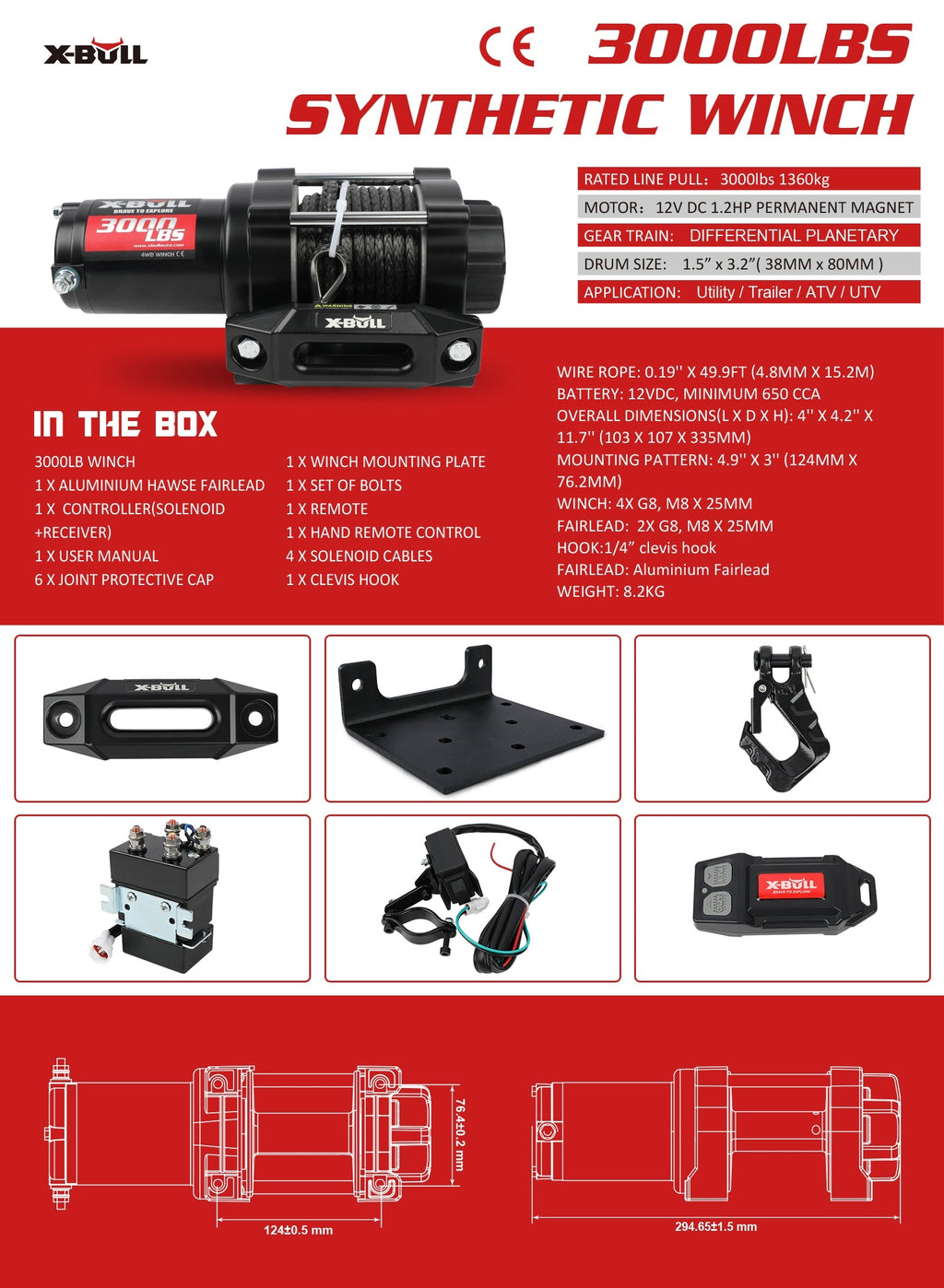 14500lb/5000lb/4500lb/3000lb Electric Winch 12V Winch Steel Cable Synthetic Rope Offroad Towing Trucks Trailers SUVs Offroad Recovery Robust Construction for SUV Trailer Boat Winch ATV UTV ATV Winch Kit 4WD 4X4