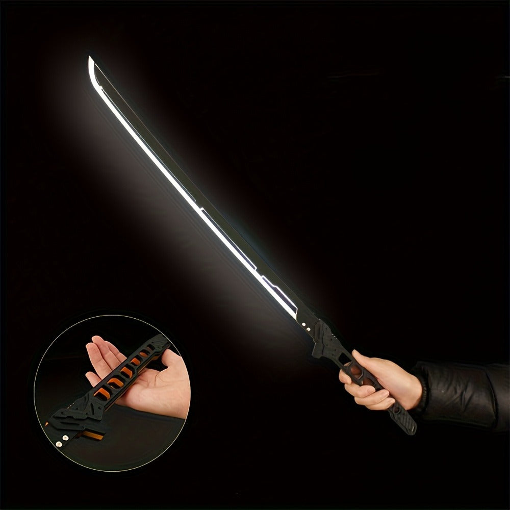 LED Cyberpunk Katana Prop 80cm Acrylic Luminous – 1:1 Scale Sci-Fi Glowing Sword for Cosplay Halloween Masquerade Party Display Collectible Blunt Safe Red Orange Green