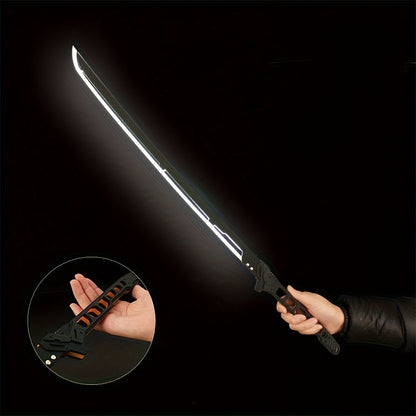 LED Cyberpunk Katana Prop 80cm Acrylic Luminous – 1:1 Scale Sci-Fi Glowing Sword for Cosplay Halloween Masquerade Party Display Collectible Blunt Safe Red Orange Green
