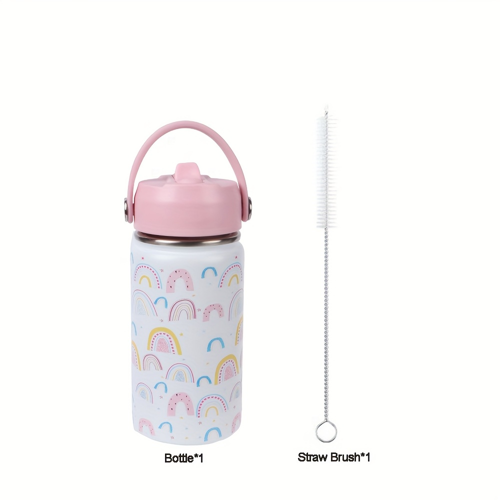 Insulated Stainless Steel Water Cup with Straw | 12oz 340ml, 3D Cartoon Pattern, Double Wall, Handle & Straw Brush – Travel, School & Outdoor
